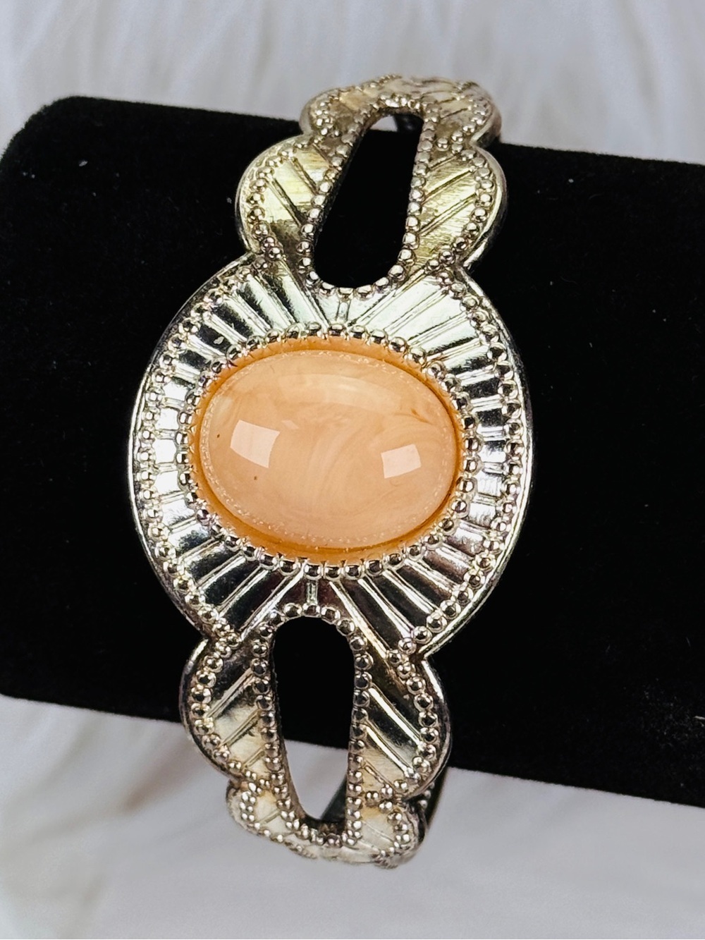Silvertone and Peach Cuff Statement Bracelet